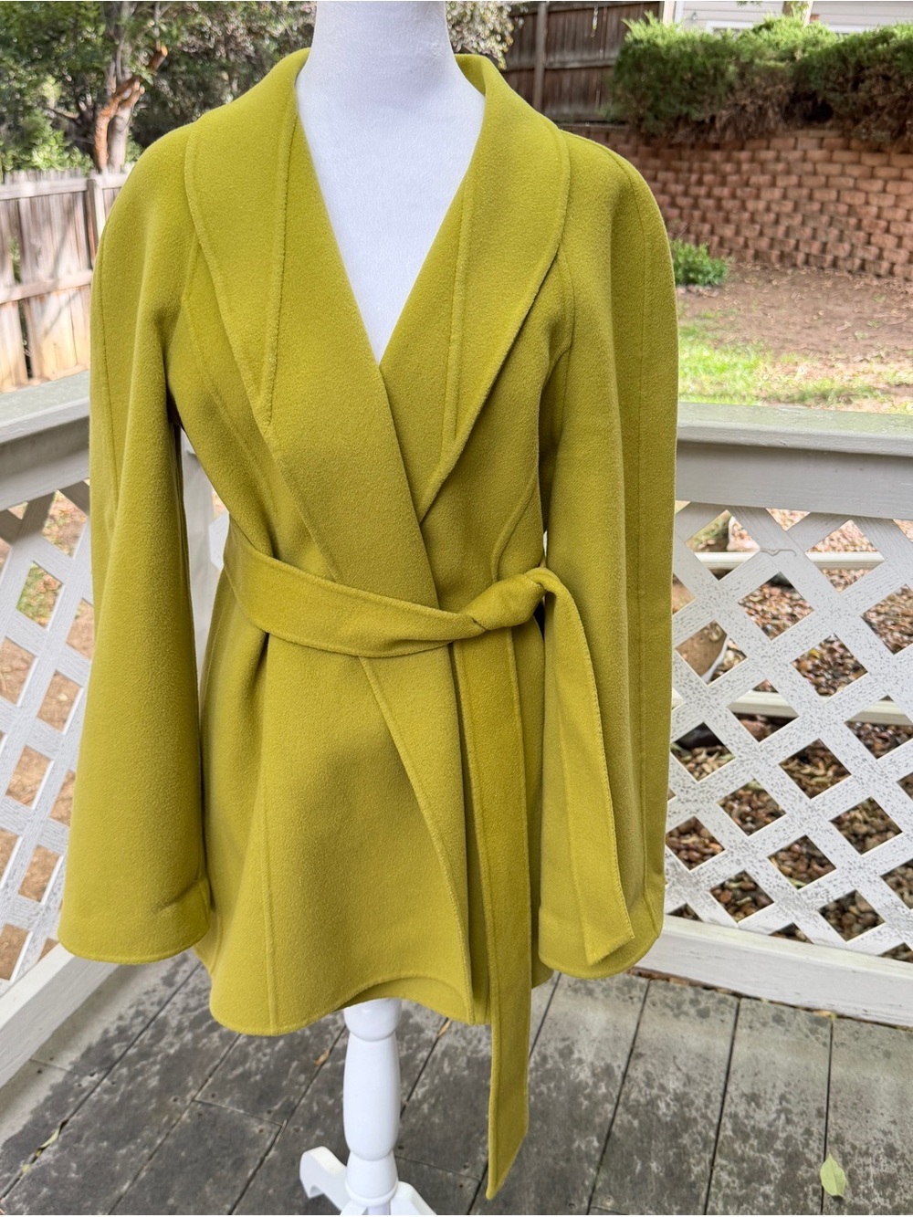 Vintage Linda Allard Ellen Tracy Green Wool Wrap Belted Coat Women 10 Korea Made